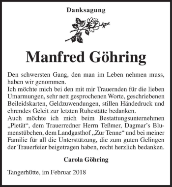 Traueranzeige von Manfred Göhring  von Magdeburger Volksstimme