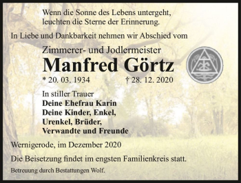Traueranzeige von Manfred Görtz  von Magdeburger Volksstimme