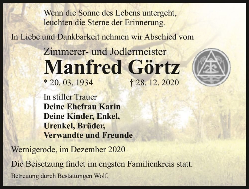  Traueranzeige für Manfred Görtz  vom 09.01.2021 aus Magdeburger Volksstimme
