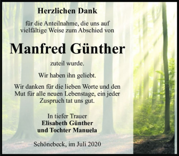 Traueranzeige von Manfred Günther  von Magdeburger Volksstimme