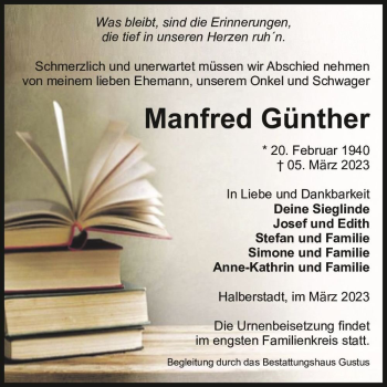 Traueranzeige von Manfred Günther  von Magdeburger Volksstimme