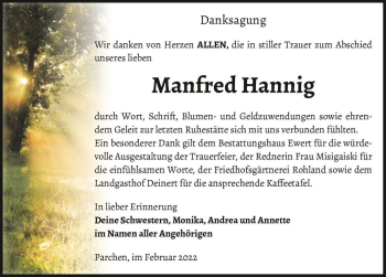 Traueranzeige von Manfred Hannig  von Magdeburger Volksstimme
