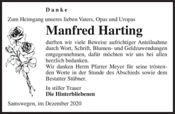 Traueranzeige von Manfred Harting  von Magdeburger Volksstimme