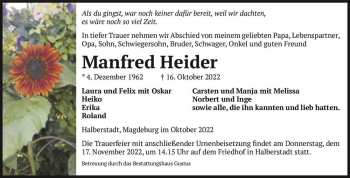 Traueranzeige von Manfred Heider  von Magdeburger Volksstimme