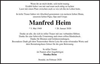 Traueranzeige von Manfred Heim  von Magdeburger Volksstimme