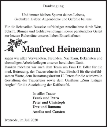 Traueranzeige von Manfred Heinemann  von Magdeburger Volksstimme