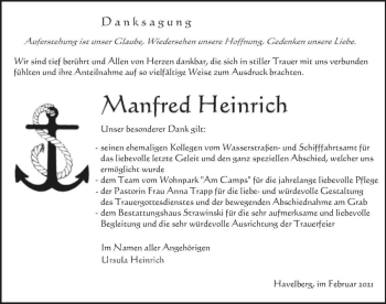 Traueranzeige von Manfred Heinrich  von Magdeburger Volksstimme