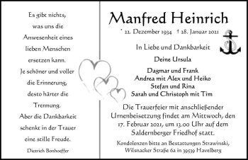 Traueranzeige von Manfred Heinrich  von Magdeburger Volksstimme