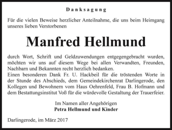Traueranzeige von Manfred Hellmund  von Magdeburger Volksstimme