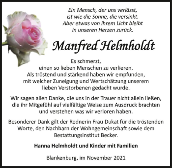 Traueranzeige von Manfred Helmholdt  von Magdeburger Volksstimme