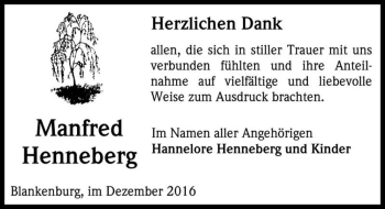 Traueranzeige von Manfred Henneberg  von Magdeburger Volksstimme