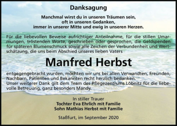 Traueranzeige von Manfred Herbst  von Magdeburger Volksstimme