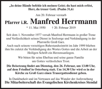Traueranzeige von Manfred Herrmann  von Magdeburger Volksstimme