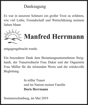 Traueranzeige von Manfred Herrmann  von Magdeburger Volksstimme