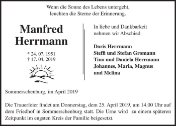 Traueranzeige von Manfred Herrmann  von Magdeburger Volksstimme