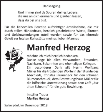 Traueranzeige von Manfred Herzog  von Magdeburger Volksstimme