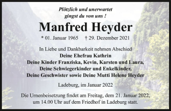Traueranzeige von Manfred Heyder  von Magdeburger Volksstimme