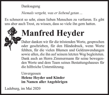 Traueranzeige von Manfred Heyder  von Magdeburger Volksstimme