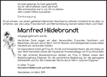 Traueranzeige von Manfred Hildebrandt  von Magdeburger Volksstimme