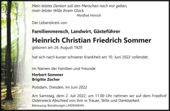 Traueranzeige von Manfred Hinrich Friedrich Sommer  von Magdeburger Volksstimme