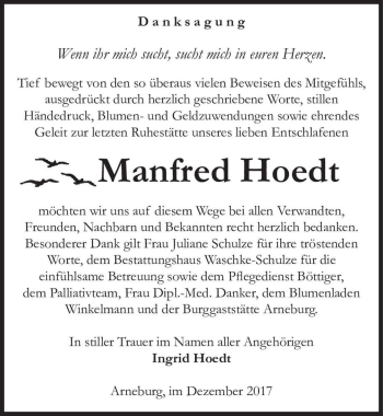 Traueranzeige von Manfred Hoedt  von Magdeburger Volksstimme