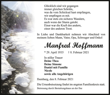 Traueranzeige von Manfred Hoffmann  von Magdeburger Volksstimme