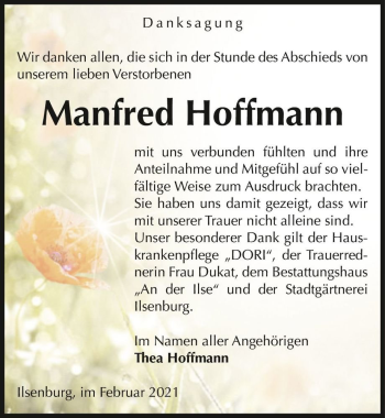 Traueranzeige von Manfred Hoffmann  von Magdeburger Volksstimme
