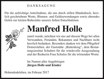 Traueranzeige von Manfred Holle  von Magdeburger Volksstimme