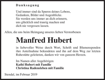 Traueranzeige von Manfred Hubert  von Magdeburger Volksstimme