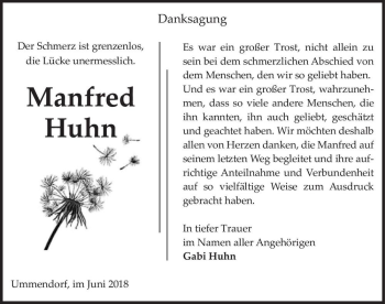 Traueranzeige von Manfred Huhn  von Magdeburger Volksstimme