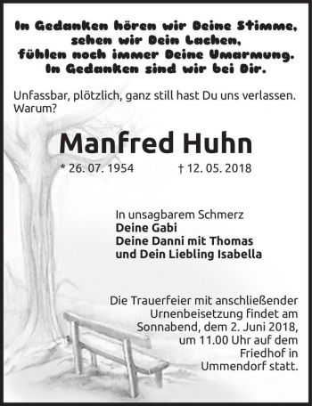 Traueranzeige von Manfred Huhn  von Magdeburger Volksstimme