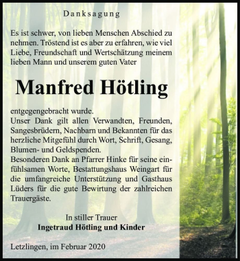 Traueranzeige von Manfred Hötling  von Magdeburger Volksstimme