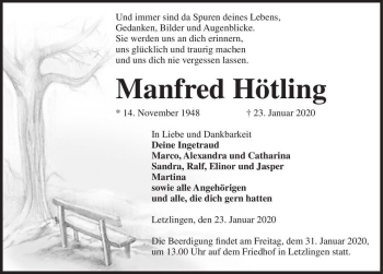Traueranzeige von Manfred Hötling  von Magdeburger Volksstimme