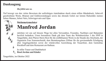 Traueranzeige von Manfred Jordan  von Magdeburger Volksstimme