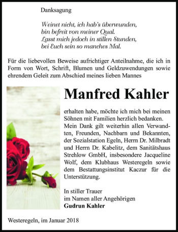 Traueranzeige von Manfred Kahler  von Magdeburger Volksstimme