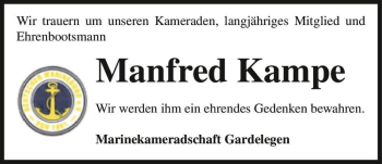 Traueranzeige von Manfred Kampe  von Magdeburger Volksstimme