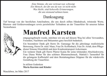 Traueranzeige von Manfred Karsten  von Magdeburger Volksstimme