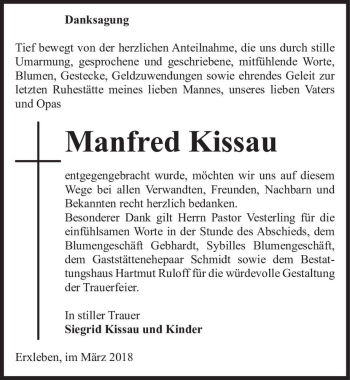 Traueranzeige von Manfred Kissau  von Magdeburger Volksstimme