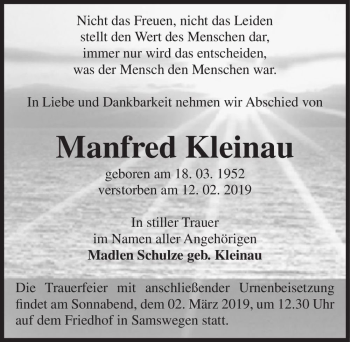 Traueranzeige von Manfred Kleinau  von Magdeburger Volksstimme