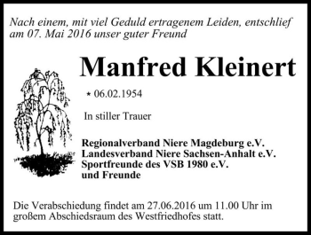 Traueranzeige von Manfred Kleinert  von Magdeburger Volksstimme