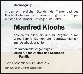 Traueranzeige von Manfred Kloohs  von Magdeburger Volksstimme