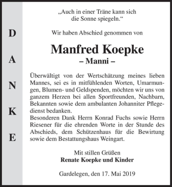 Traueranzeige von Manfred Koepke - Manni -  von Magdeburger Volksstimme