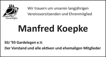 Traueranzeige von Manfred Koepke  von Magdeburger Volksstimme