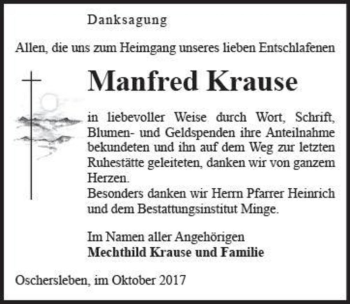Traueranzeige von Manfred Krause  von Magdeburger Volksstimme