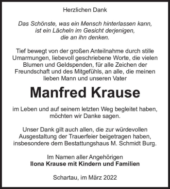 Traueranzeige von Manfred Krause  von Magdeburger Volksstimme