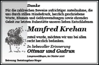Traueranzeige von Manfred Krehan  von Magdeburger Volksstimme