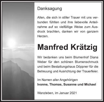 Traueranzeige von Manfred Krätzig  von Magdeburger Volksstimme