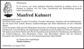 Traueranzeige von Manfred Kuhnert  von Magdeburger Volksstimme