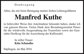Traueranzeige von Manfred Kuthe  von Magdeburger Volksstimme