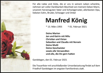 Traueranzeige von Manfred König  von Magdeburger Volksstimme